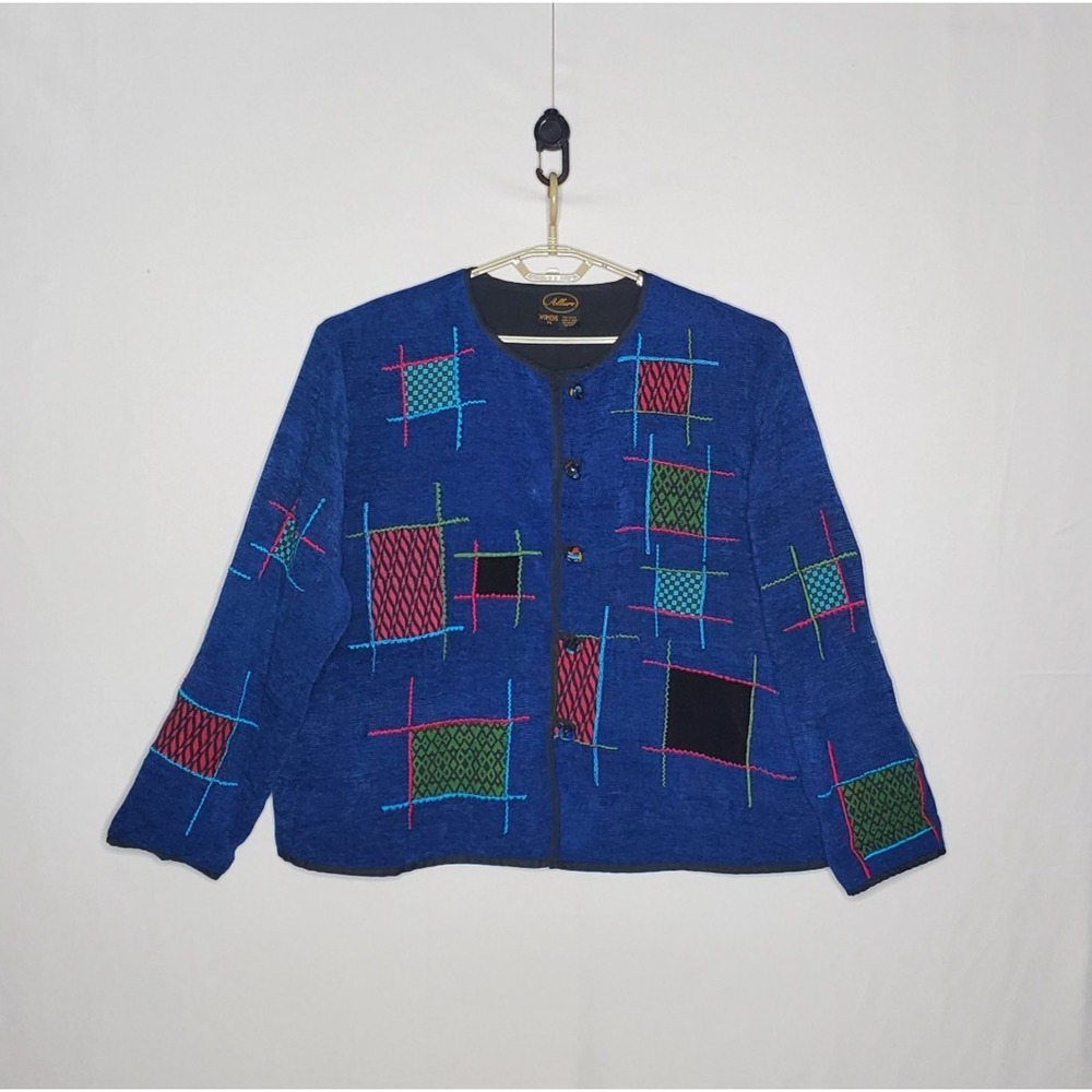 Allure Vtg Tapestry Jacket Women 2X Embroidered Patchwork Glass Artsy Plaid  90s